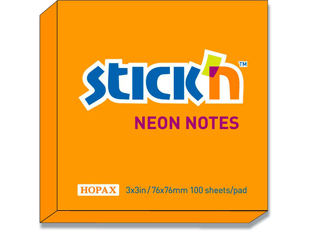 Memonotes, 76x76 mm, Neon orange, 1 blok, Stick'n 
