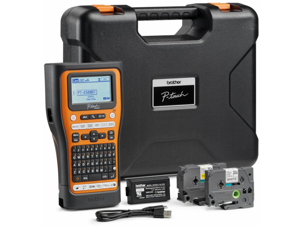 Labelprinter, Håndholdt, TZe-tape 3.5-24 mm og krympeflex, Brother P-Touch PT-E560BTVP Kuffertsæt