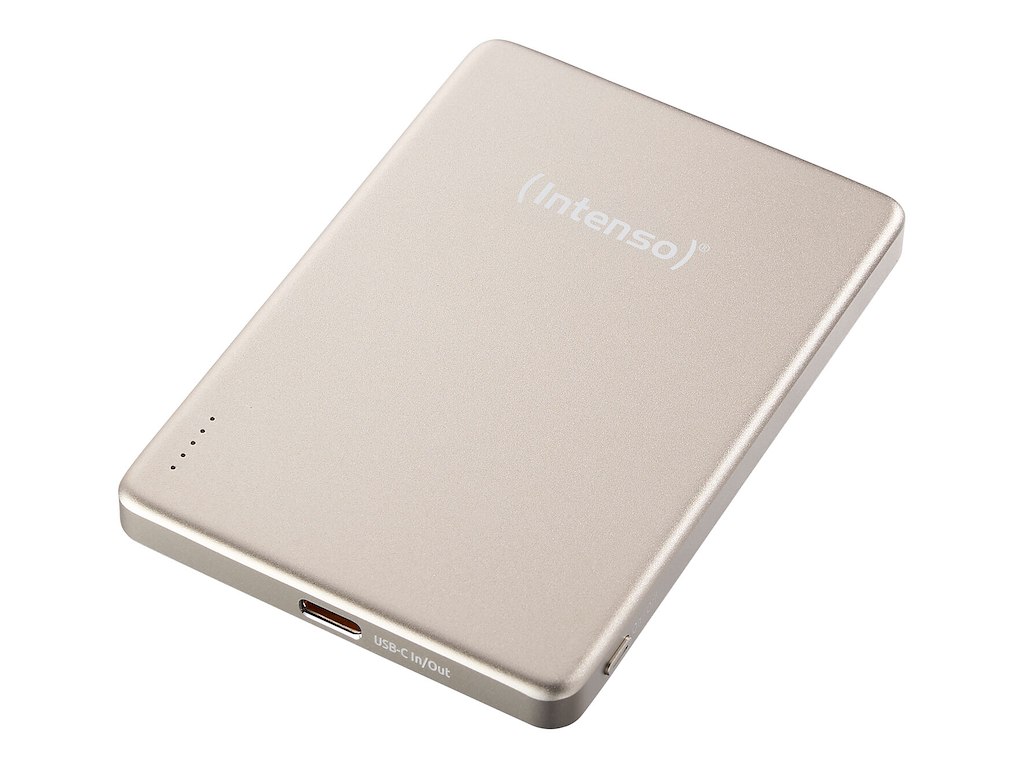 Intenso MW5000 Magnetic Power Bank 5000 mAh – MagSafe Compatible, 15W Wireless Charging, 20W USB-C PD, Slim & Compact – Tested in Germany – Champagne