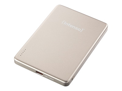 Intenso MW5000 Magnetic Power Bank 5000 mAh – MagSafe Compatible, 15W Wireless Charging, 20W USB-C PD, Slim & Compact – Tested in Germany – Champagne