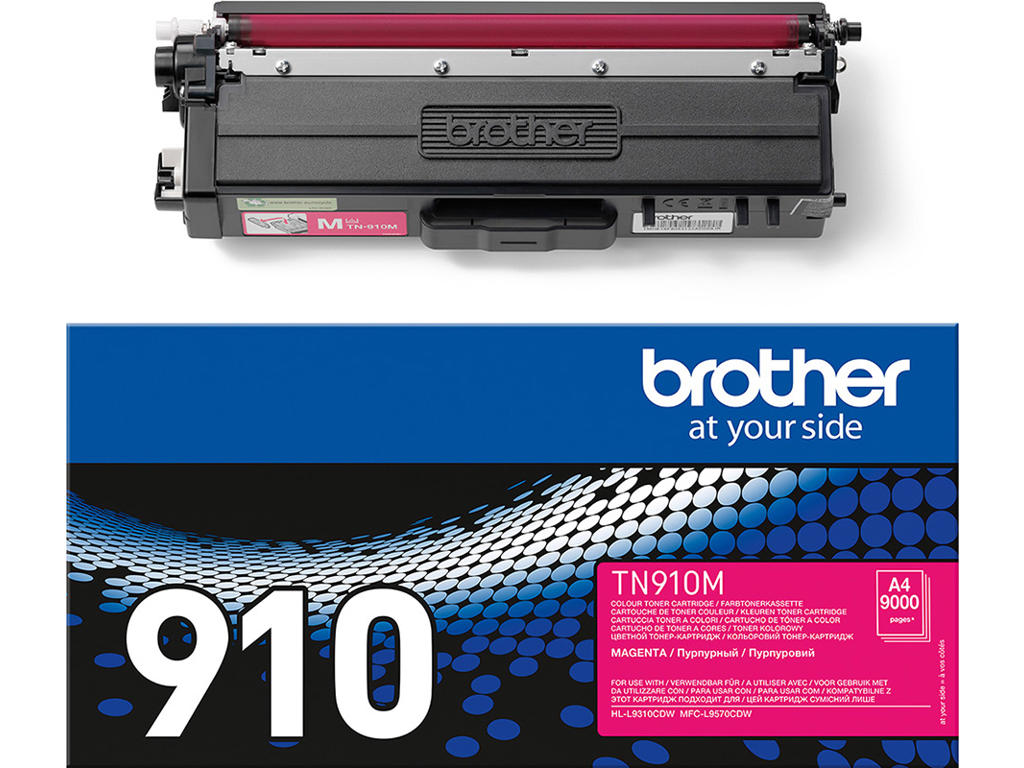 Toner, TN910M, Magenta-rød, 9.000 sider, Brother 