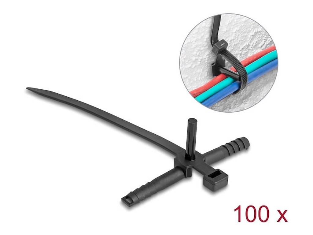 DeLOCK 18914 kabelsamler Krog og løkke kabelbinder Nylon Sort 100 stk