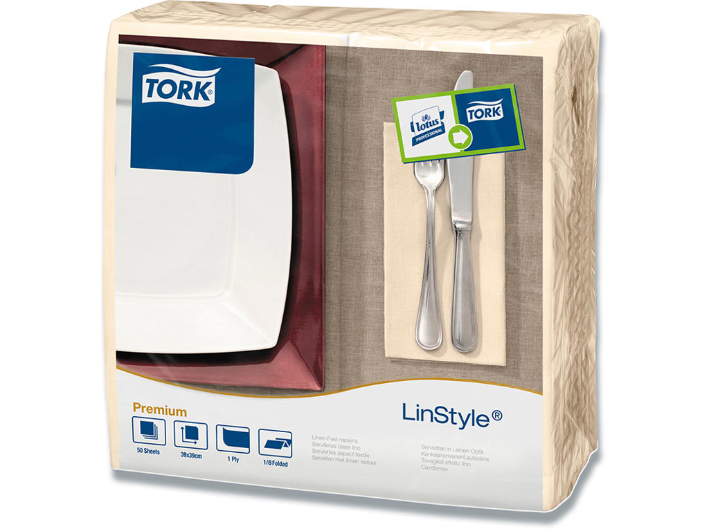 Servietter, 1 lag, Creme, 40x40 cm, 50 stk, Tork Linstyle