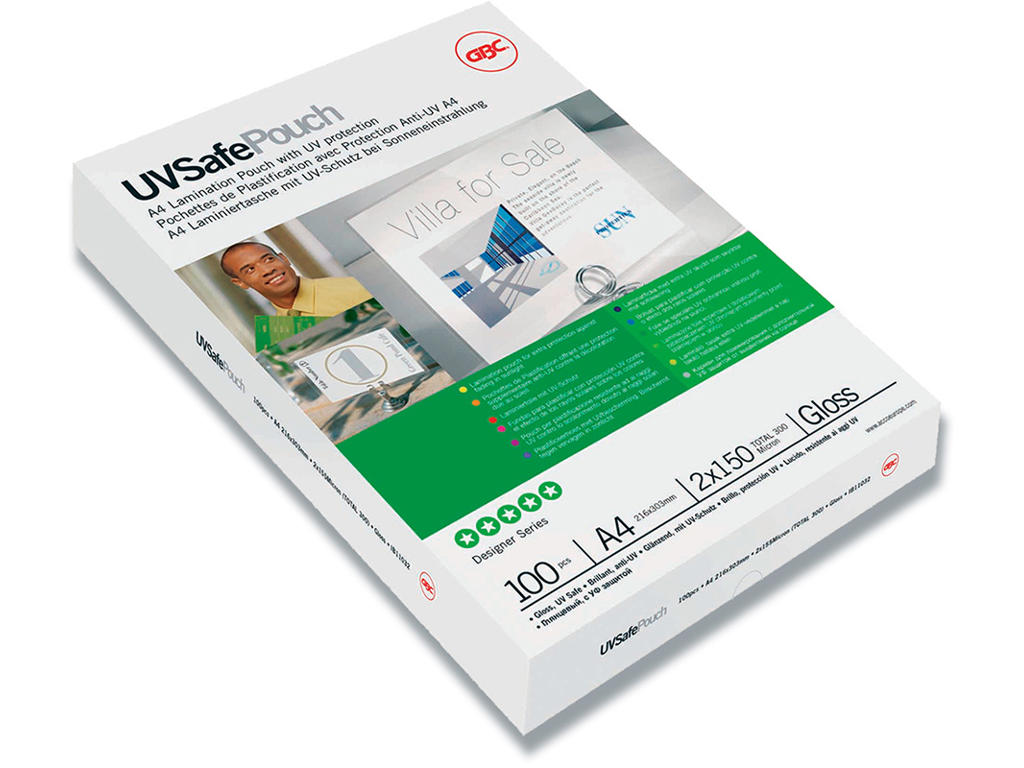 Lamineringslommer, A4, 216x303 mm, 150 micron, GBC UV-Safe 