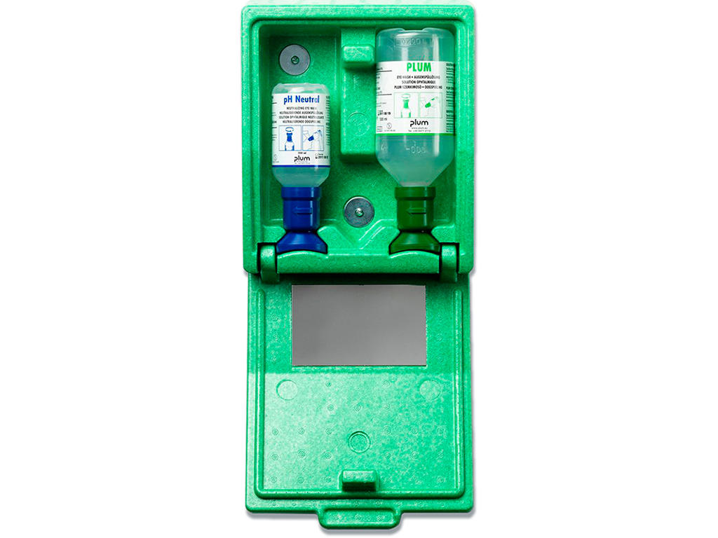 Øjenskyllestation, Inkl. 200ml pH-neutral og 500 ml almindelig øjenskyl, Med øjenkop, Steril, Plum