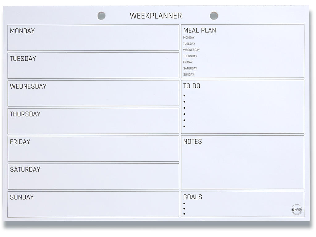 Planlægningsblok, Ugeplan med noter, Engelsk, A4, 52 ark, Naga