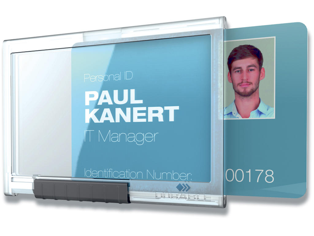 ID kortholder, Til 1 kort, Uden fastgørelse, Vandret eller lodret, 10 stk, Durable PUSHBOX MONO