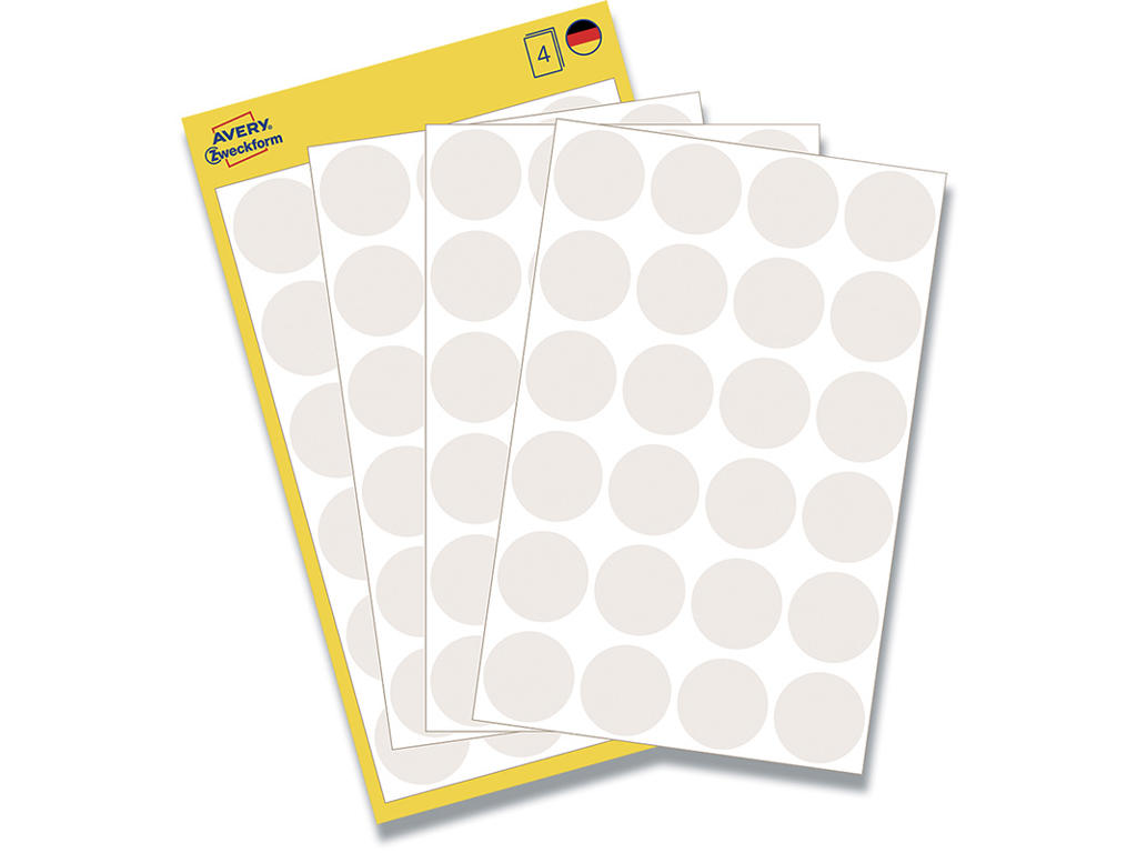 Etiketter, Ø18 mm, Hvid, 96 etiketter i alt, Avery 