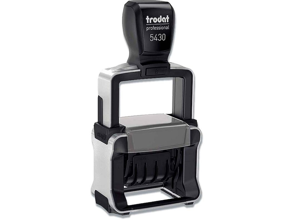 Stempel, Tekst og Dato, Med tekstplader, ANKOMST-BETALT-BESVAR-BOGFØRT-FAXET-MODTAGET, Trodat 5430L