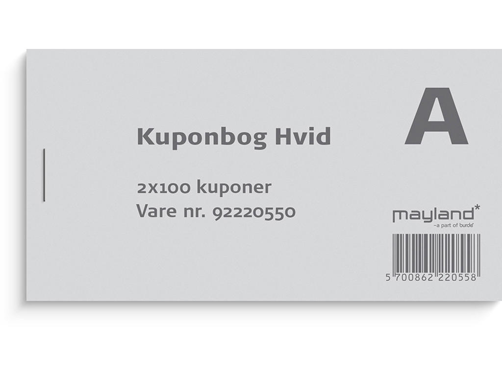 Kuponbog, Hvid, 1 bog, 2x100 kuponer, Mayland 