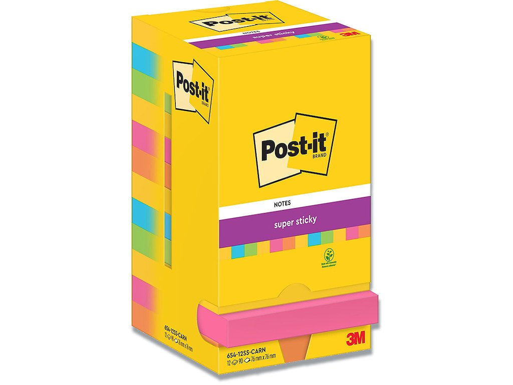Memonotes, 76x76mm, Assorteret Carnival, 12 blokke, Post-it Super Sticky