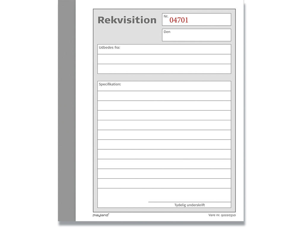 Rekvisitionsbog, 150x108 mm, 2x50 blade, 1 blok, Mayland 