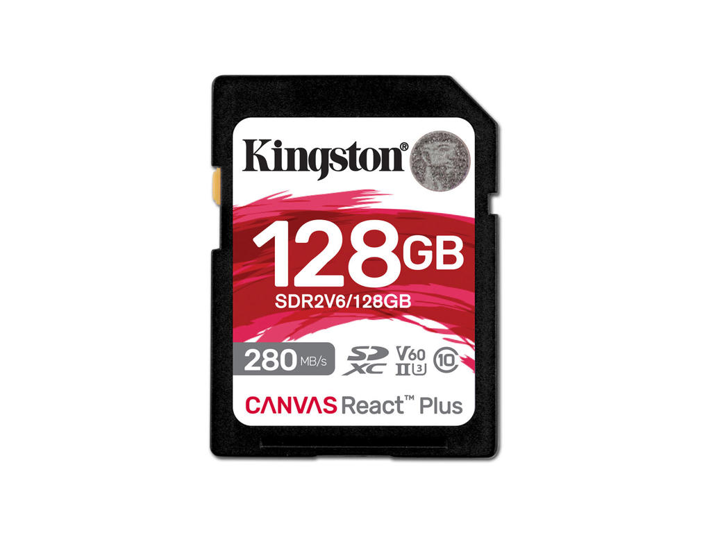 Kingston Technology 128 GB Canvas React Plus SDXC UHS-II 280R/100W U3 V60 til fuld HD/4K