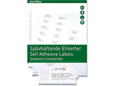 Etiketter, 29.84x52.5 mm, Hvid, 4000 etiketter i alt, BNT Office 