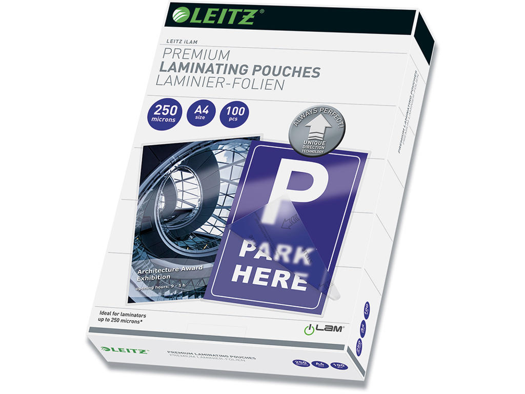 Lamineringslommer, A4, 216x303 mm, 250 micron, Leitz iLAM Gloss