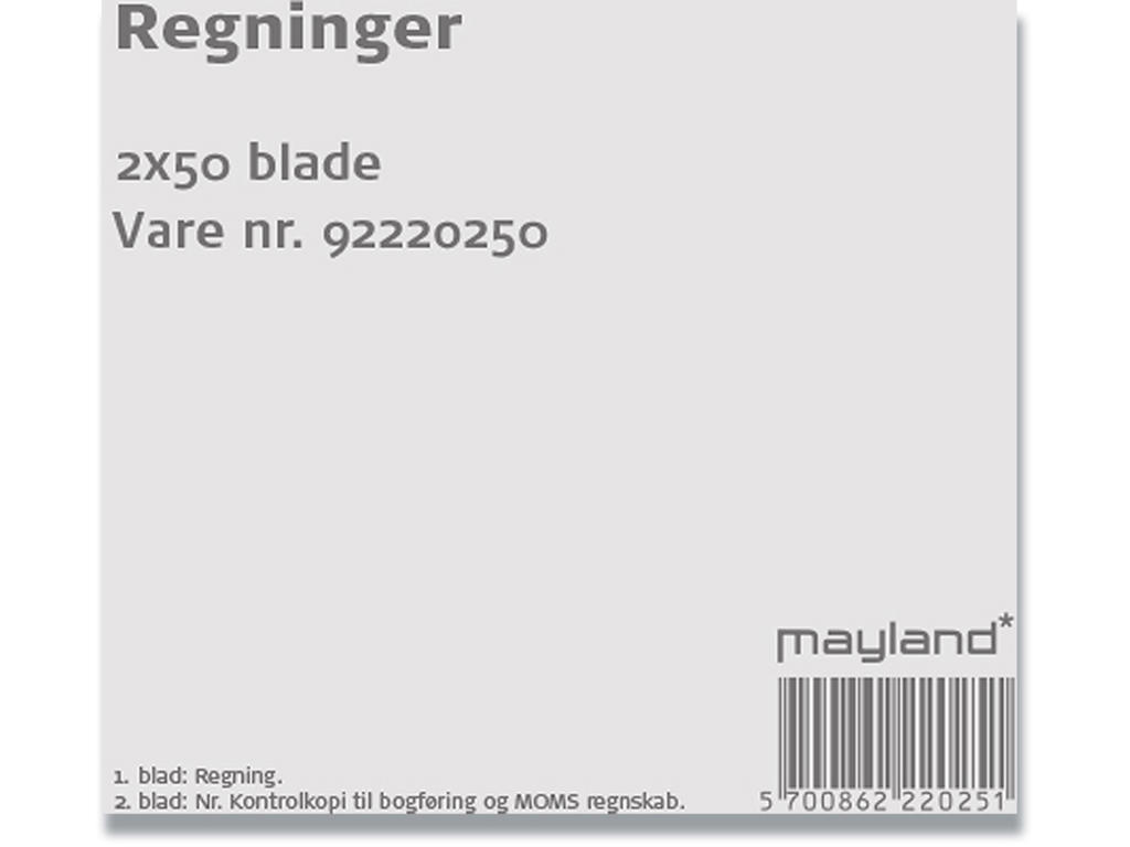 Regningsblok, 148x126 mm, 2x50 blade, Nummererede blade, Mayland 
