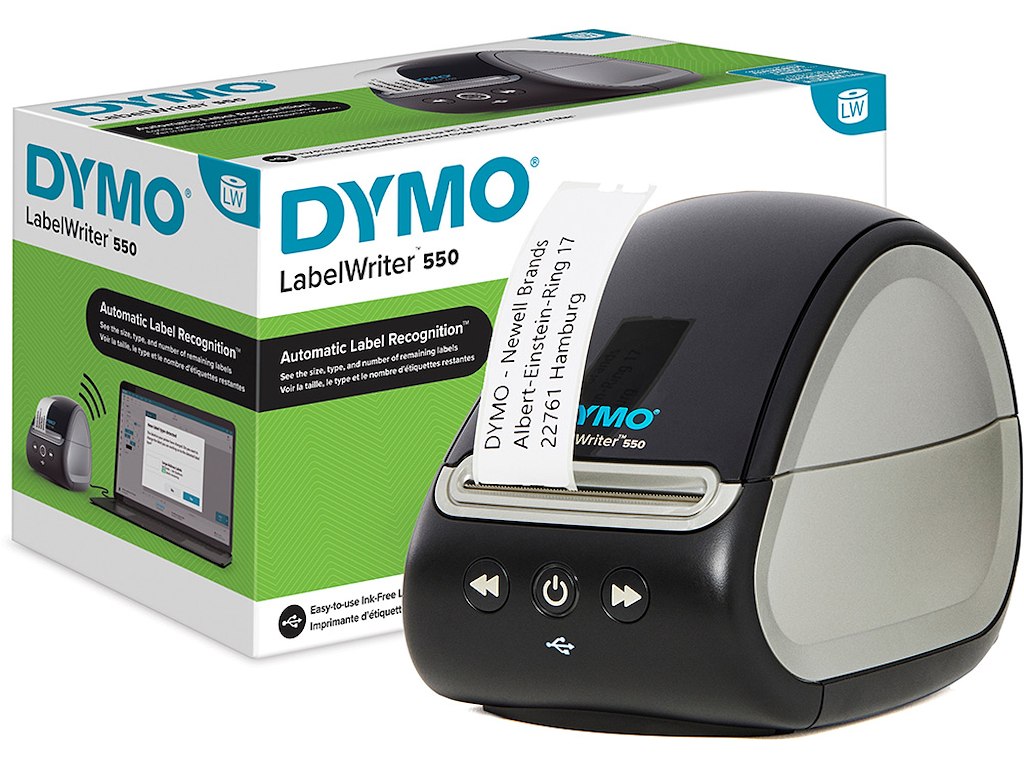 Labelprinter, Skrivebord, Til PC og Mac, Labeletiketter, Dymo LabelWriter 550