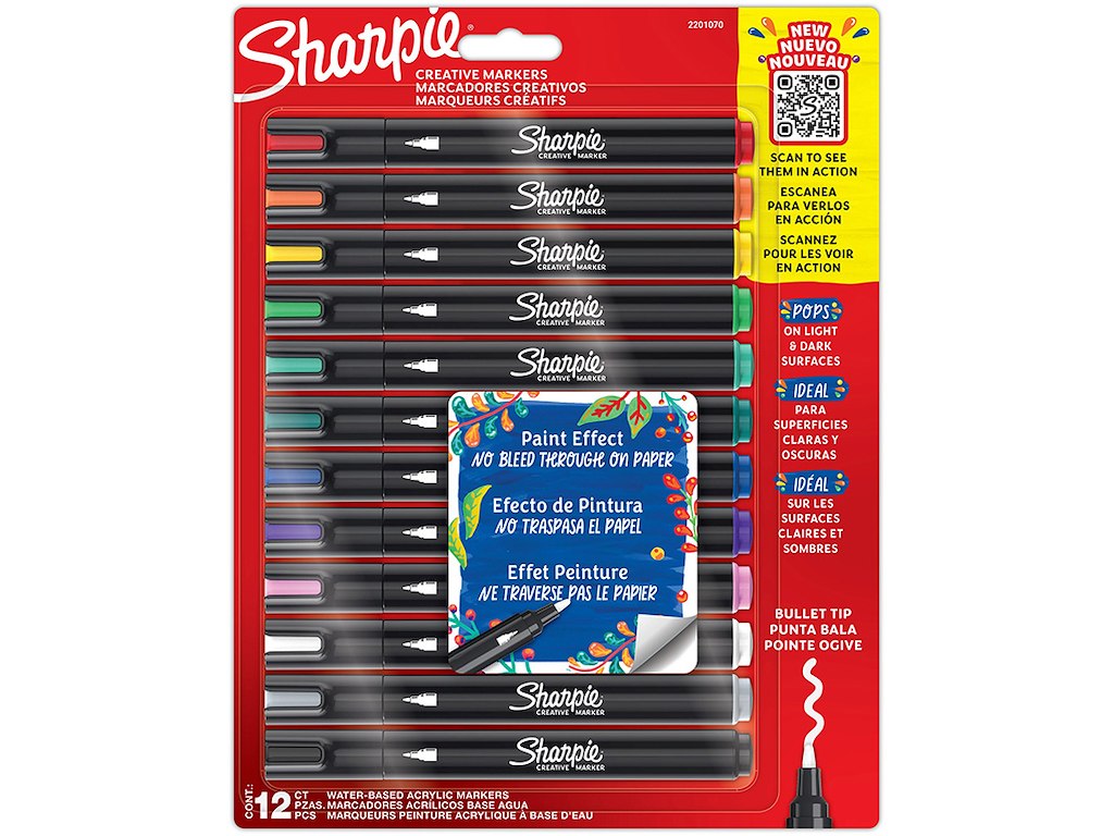Marker, Bullet tip, Assorterede farver, 12 stk, Sharpie Creative Acrylic