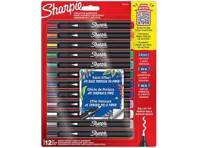 Marker, Bullet tip, Assorterede farver, 12 stk, Sharpie Creative Acrylic
