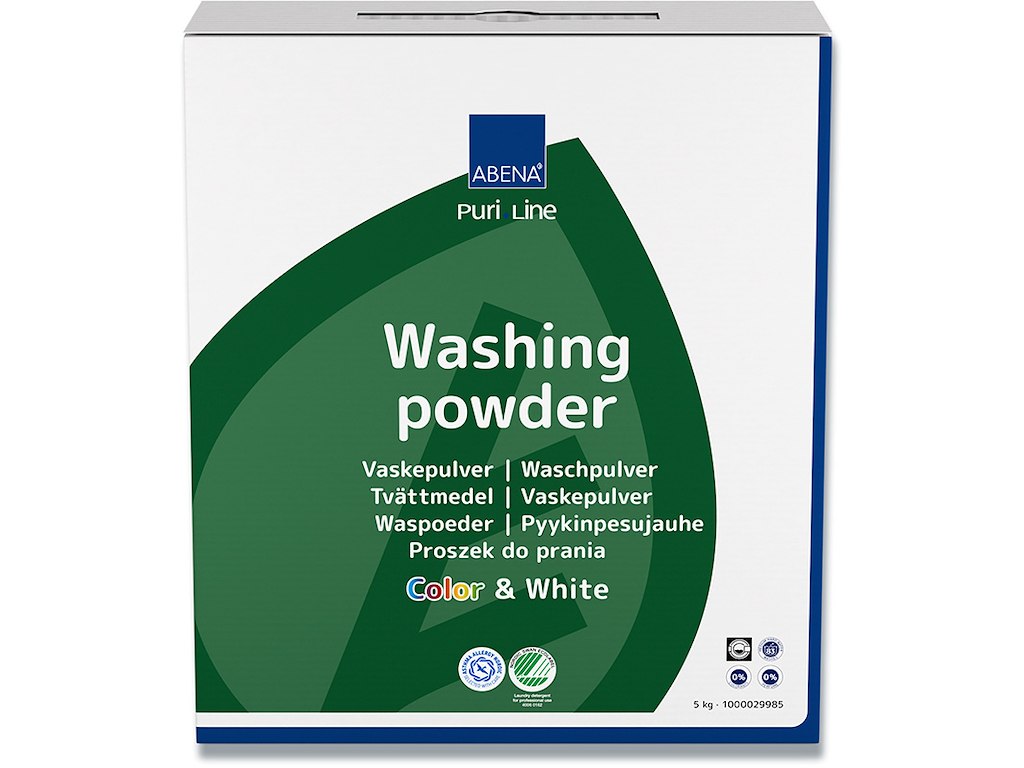 Vaskepulver, Kulørt og hvidt, Uden farve og parfume, 5 kg, Abena Puri-Line