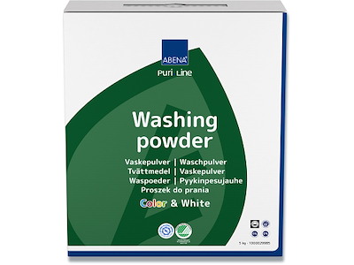 Vaskepulver, Kulørt og hvidt, Uden farve og parfume, 5 kg, Abena Puri-Line