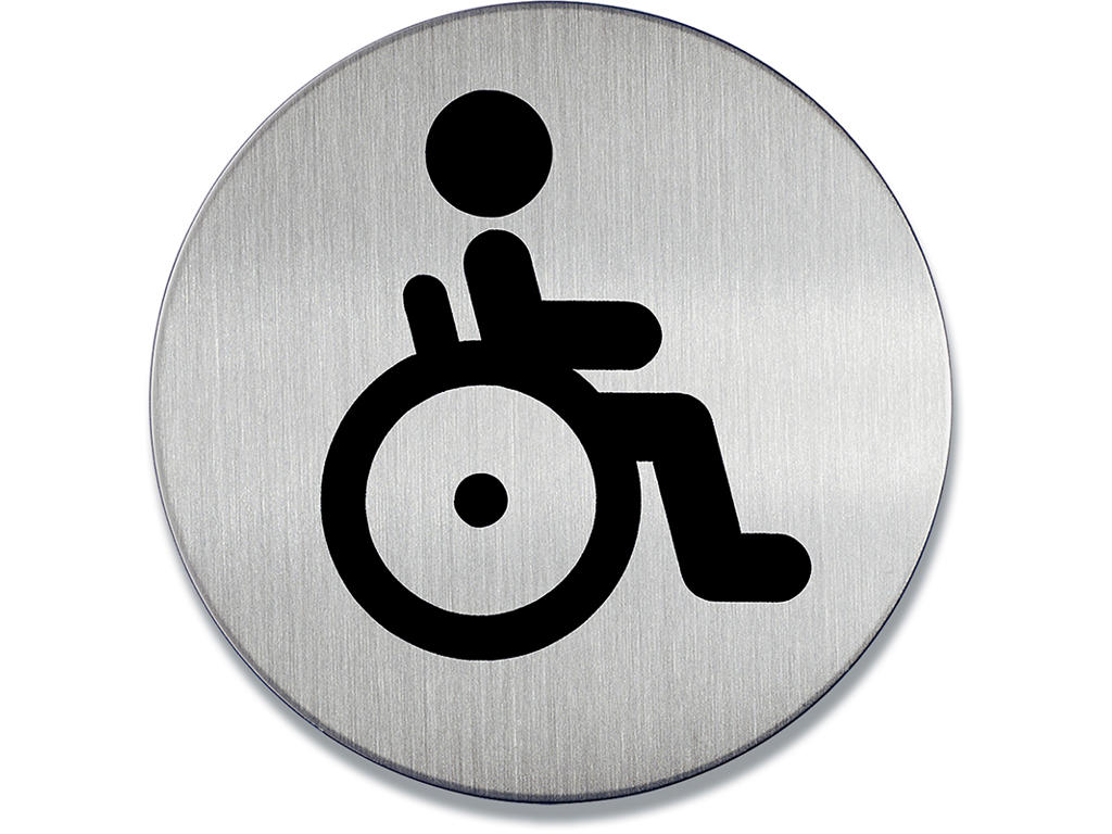 Dørskilt, Ø8.3 cm, ''Handicap toilet'', Børstet rustfri stål, Durable 