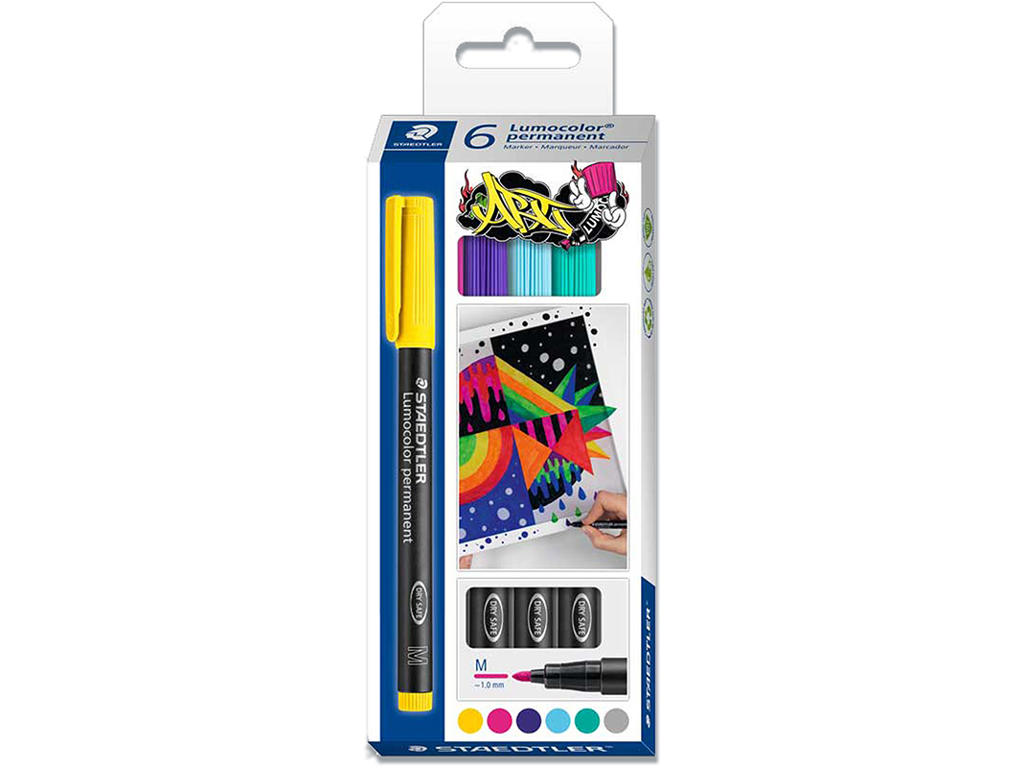 Marker, Rund spids, 0.8 mm, 6 farver, Staedtler Lumocolor 317 M