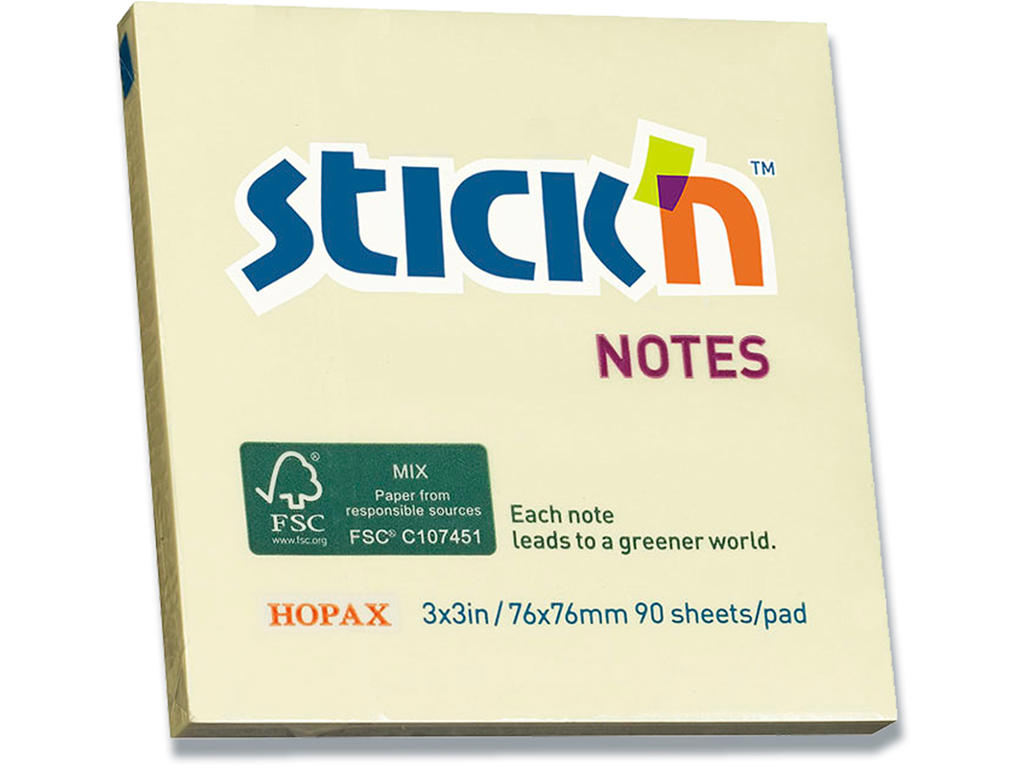 Memonotes, 76x76 mm, Gul, 1 blok, Stick'n 