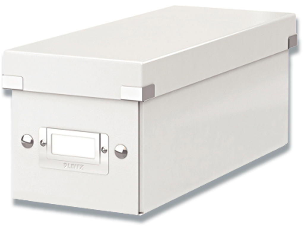CD opbevaring, Kasse med låg, 30 standard eller 60 smalle med cover, Metallic hvid, Leitz Click & Store WOW 