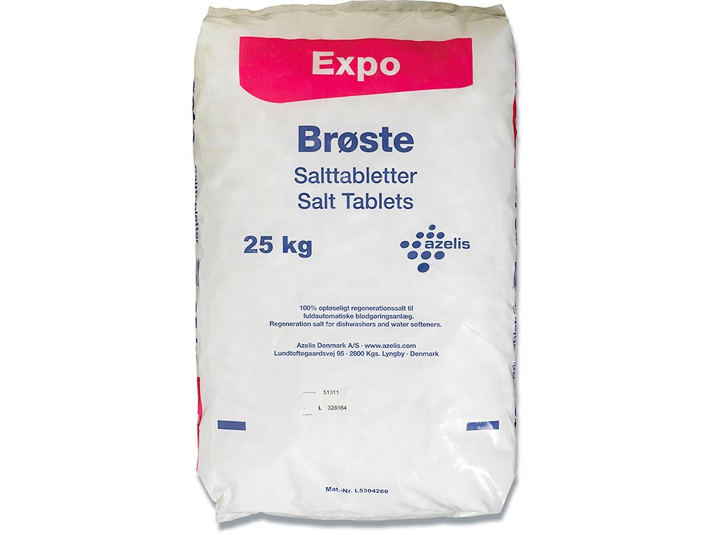 Opvaskemaskine salt, Tabletter, Til blødgøringsanlæg, 25 kg, Expo Brøste