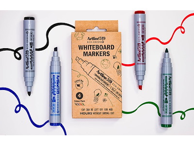 Whiteboard marker, Kantet spids, Sort Rød Blå Grøn, 2-5 mm, Artline ECO-GREEN 519