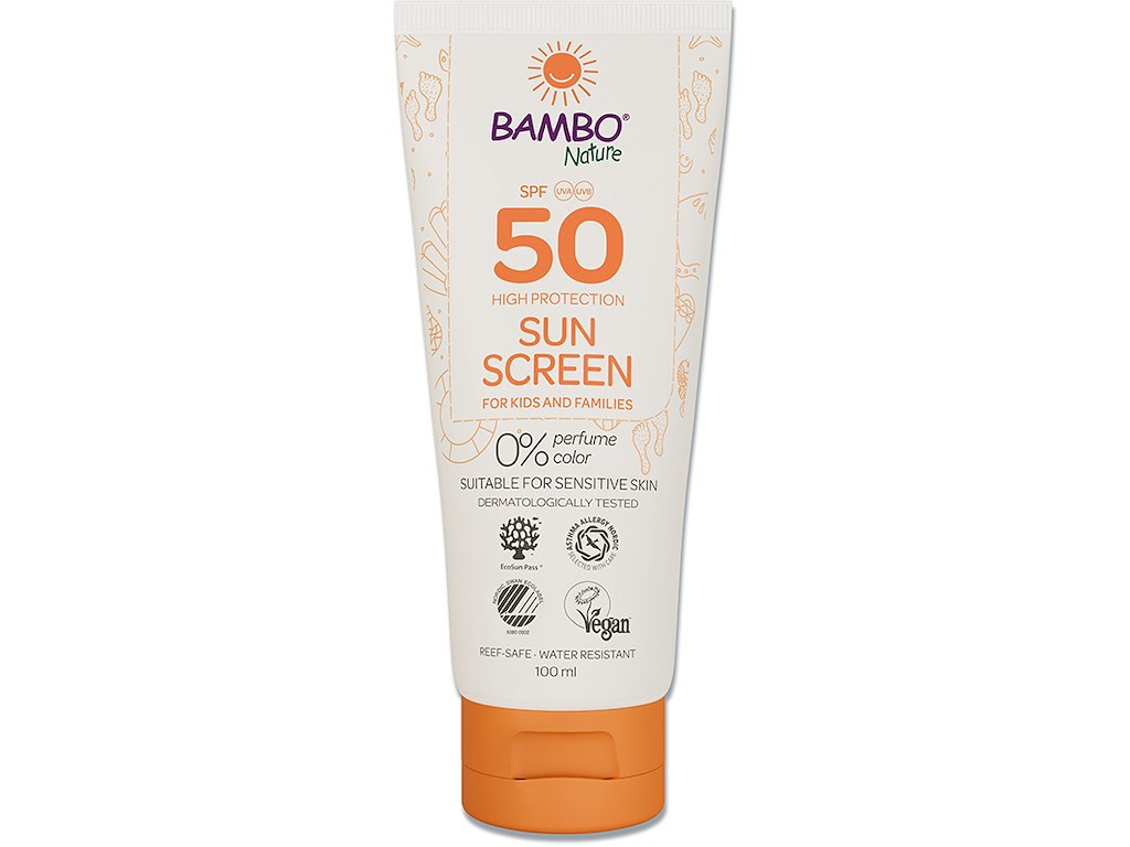 Solcreme, SPF 50, Tube, 100 ml, Uden farve og parfume, Abena Bambo Nature