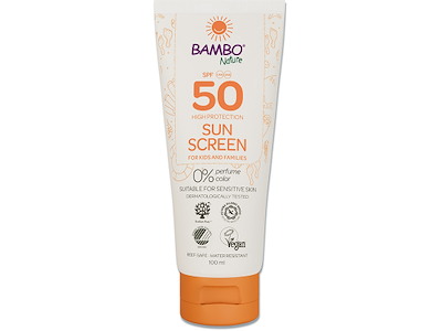 Solcreme, SPF 50, Tube, 100 ml, Uden farve og parfume, Abena Bambo Nature