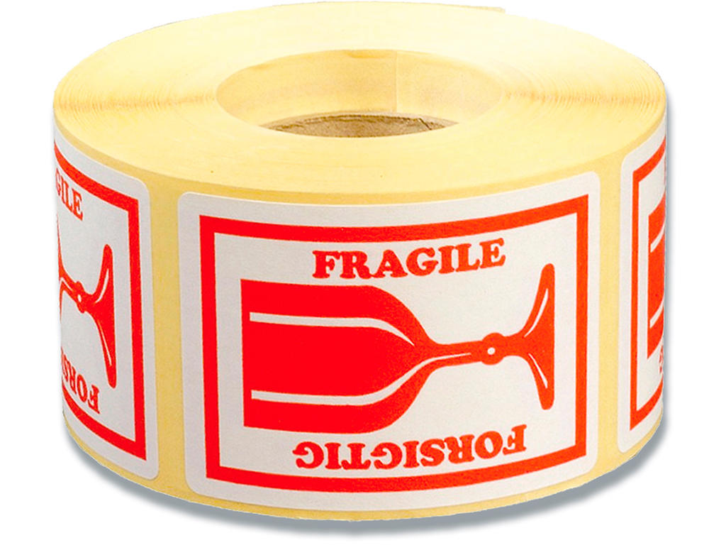 Etiketter, 45x65 mm, Rød og hvid, 1000 etiketter i alt, BNT ''FORSIGTIG'' Bred