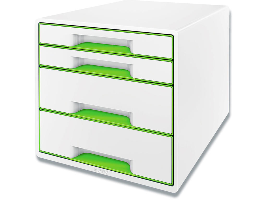 Skuffekabinet, 4 skuffer, Metallic grøn-hvid, A4 Maxi, Leitz CUBE 4 WOW A4 Maxi