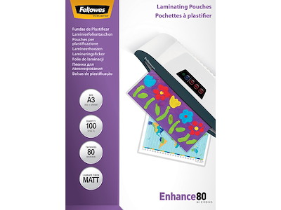 Lamineringslommer, A3, 80 micron, 100 stk, Fellowes Mat