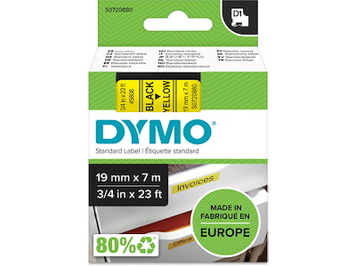 Labeltape, 19mm x 7m, Sort på Gul, 1 rulle, Dymo D1 45808
