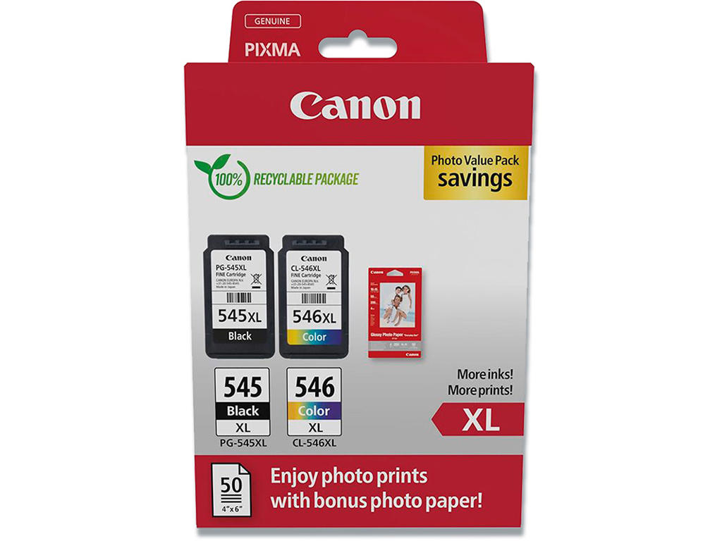 Blækpatroner, 2 stk, Sort: 400 sider Farver: 300 sider, 4 farver, Canon PG-545 og CL-546XL