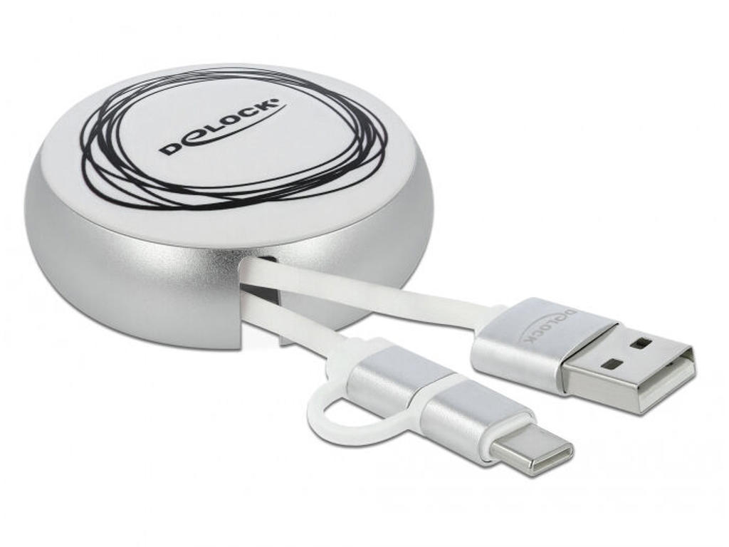 DeLOCK 85821 USB-kabel USB 2.0 0,92 m USB A USB C/Micro-USB B Sølv, Hvid