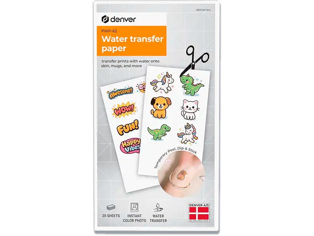 Fotopapir, Vandoverførsel, Tatoveringspapir, 20 ark, Denver PWP-62