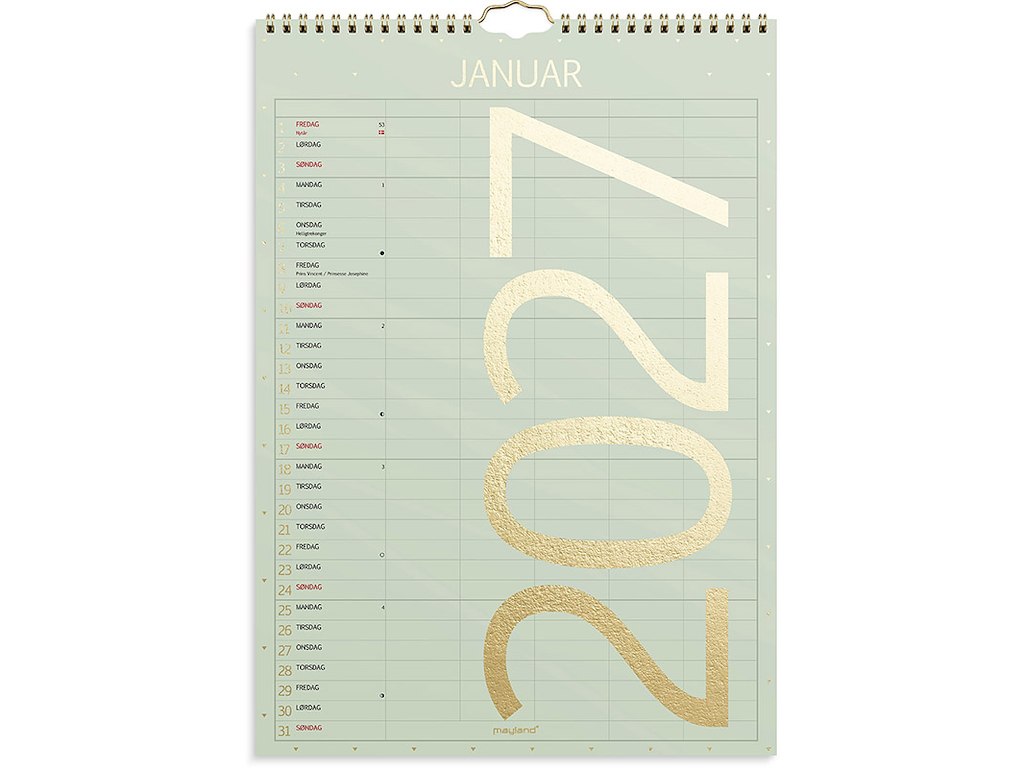 Familiekalender, 2027, Color, 5 personer, 1 måned pr. opslag, Mayland