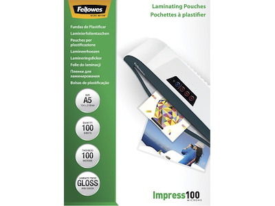 Lamineringslommer, A5, 100 micron, 100 stk, Fellowes Gloss