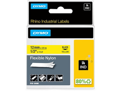Labeltape, 12mm x 3.5m, Sort på Gul, 1 rulle, Dymo Rhino Industri
