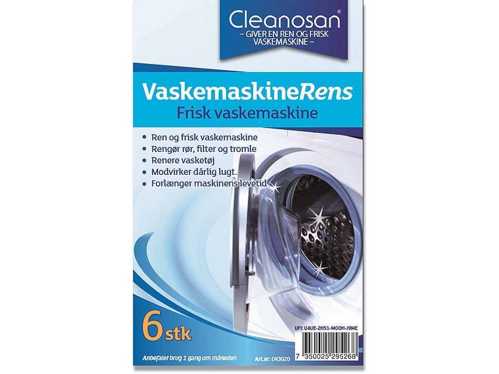 Maskinafkalker, Til vaskemaskine, Med farve og parfume, 6 stk, Cleanosan