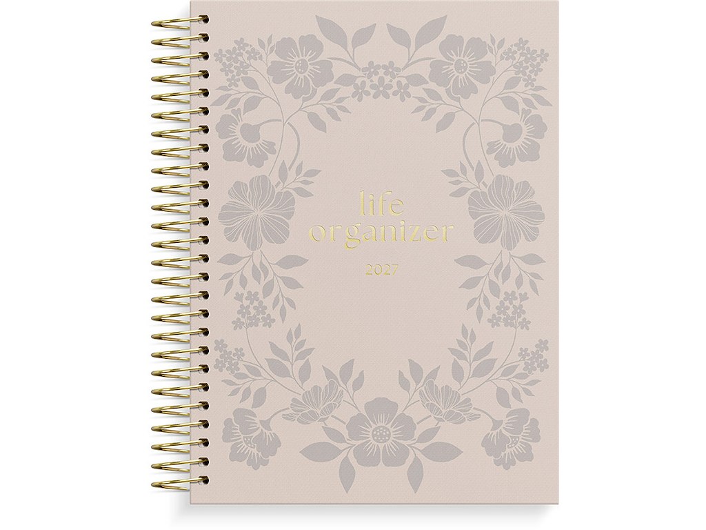 Kalender, 2027, Life Organizer, 1 uge pr. opslag, Beige og Blomsterranke, Mayland
