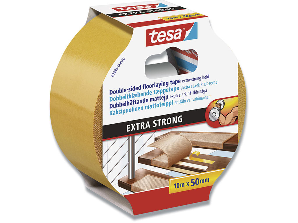 Tape - dobbeltklæbende, Tæpper, 50mm x 10m, 1 rulle, Tesa 5686