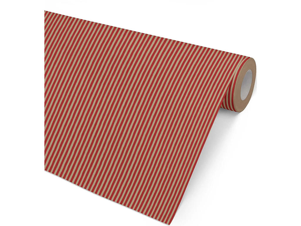 Gavepapir, Floating Stripe Rød-Guld, 57 cm, 154 m, Hedlunds