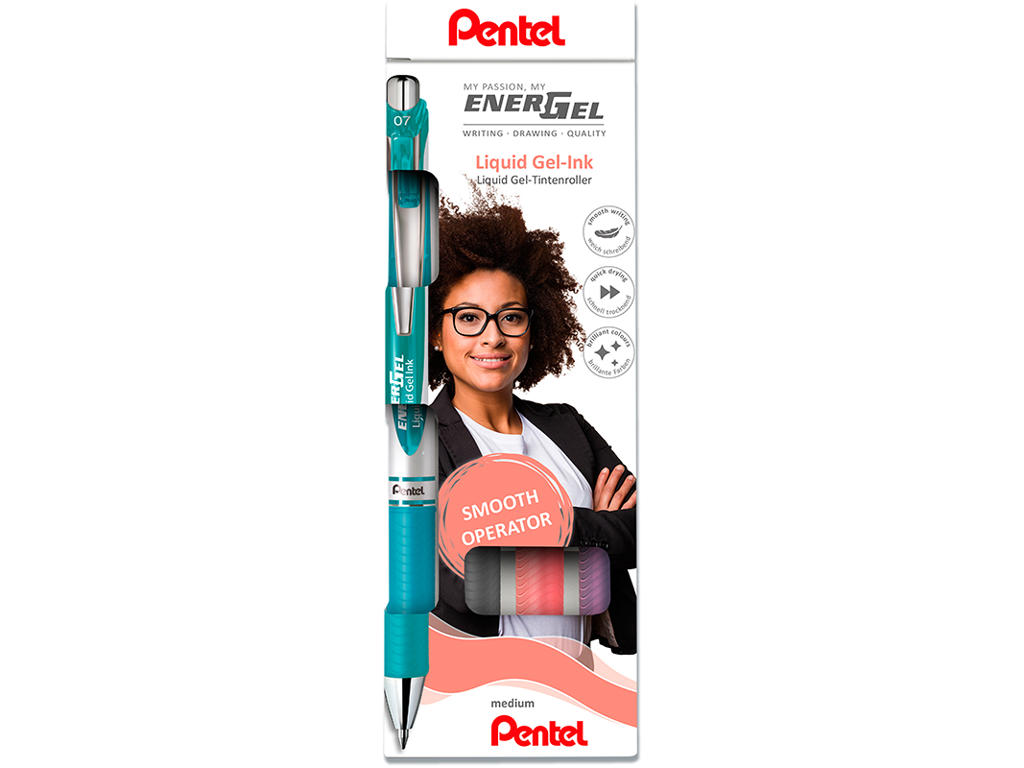 Rollerball gelpen, 0.7 mm, 0.35 mm, 4 farver, Pentel EnerGel BL77-4COL3