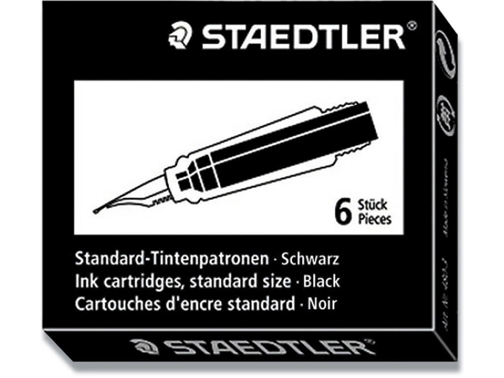 Fyldepen refill, Patroner, Sort, 6 stk pr pakke, Staedtler 480