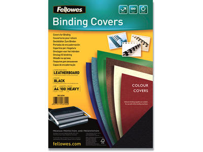 Indbindings for- og bagsider, Karton, A4, Sort, Fellowes Leathergrain  